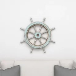 Wood Sail Boat Ship Wheel Wall Decor With Distressing Blue - Olivia & May -Decor Haven Shop GUEST d532d151 ac39 42d5 b761 46e03ba86868