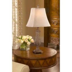 Regency Hill Country Cottage Table Lamp 25" High Antique Gold Leaves Petite Vase Off White Rectangular Shade For Living Room Family Bedroom -Decor Haven Shop GUEST d7de33eb 331d 447a 95c4 c8279a5dd8d6