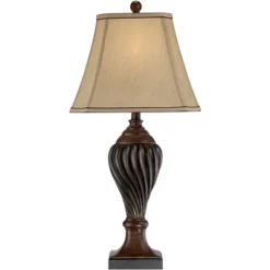 Regency Hill Traditional Table Lamp 28.5" Tall Carved Two Tone Brown Urn Shaped Beige Fabric Shade For Living Room Family Bedroom Bedside -Decor Haven Shop GUEST d89d27da 1971 4360 89f9 7c84c5889cc4