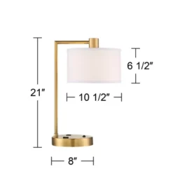 360 Lighting Colby Modern Desk Lamp 21" High Antique Gold With USB And AC Power Outlet In Base White Linen Drum Shade For Bedroom Living Room Desk -Decor Haven Shop GUEST d9e19dcf ce5f 4e15 9d9f 7f55cf6dbfbc