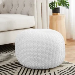 Cheer Collection 18" Round Cable Knit Pouf Ottoman -Decor Haven Shop GUEST dcf942f8 ac8f 4b5e bcd8 05226eb19ec6