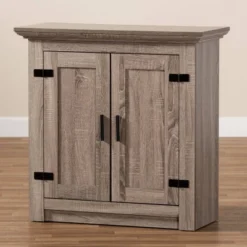 Bruce Farmhouse Wood 2 Doors Shoe Storage Cabinet Oak/Brown - Baxton Studio -Decor Haven Shop GUEST dff498c4 faa3 4340 945c 83abeb09a1f3