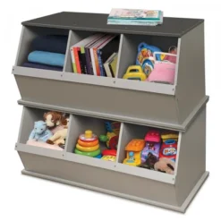 Badger Basket Woodgrain Three Bin Stackable Storage Cubby - Gray -Decor Haven Shop GUEST e4862c2a d003 4ab7 8f3c 0c426e86b11d