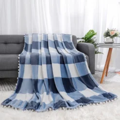 PiccoCasa Flannel Pom-Pom Tartan Checkered Fleece Throw Blanket 1Pc -Decor Haven Shop GUEST e9be638f 2946 4a5b a4ff 14e8de58814a