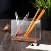 ZODACA Divided Clear Acrylic Wood Base Pen Holder -Decor Haven Shop GUEST eed355e2 8f07 429f 9706 37f929966b2f