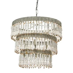 3-Tier Round Metal Chandelier With 3 Lights And Hanging Wood Beads Cream - Storied Home -Decor Haven Shop GUEST ef78814b 7f7f 4f26 b14a c79a2aab0197