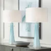 Possini Euro Design Modern Table Lamps 28.5" Tall Set Of 2 Light Sky Blue Fluted Glass White Drum Shade For Living Room Bedroom Office Family -Decor Haven Shop GUEST f1d8e3e9 3889 4fd1 928e d84912daa224