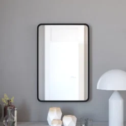 Merrick Lane 20" X 30" Matte Black Decorative Wall Mirror With Rounded Corners For Bathroom, Living Room, Entryway, Hangs Horizontal Or Vertical -Decor Haven Shop GUEST f3c14363 70c6 41a6 b782 b8105678355c