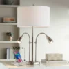 Possini Euro Design Wagner Modern Table Lamp 29 3/4" Tall Brushed Nickel With USB Charging Port And LED Gooseneck Lights White Shade For Living Room -Decor Haven Shop GUEST f3e898d5 a88e 4e3a b4b5 7e0aeb8614ce