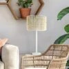 25" Eliza Metal And Tan Wood Beaded Drum Shade Table Lamp White - River Of Goods -Decor Haven Shop GUEST f51976d2 cb1c 452c 8ffb b258249cdcc4