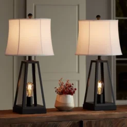 Franklin Iron Works Kacey Modern Table Lamps 25 1/4" High Set Of 2 Dark Metal With USB Charging Port Nightlight LED White Softback Shade For Home Desk -Decor Haven Shop GUEST f5808398 da1f 4106 9a73 b99f0339bbb3