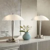 360 Lighting Deco Modern Accent Table Lamps 17" High Set Of 2 Brushed Steel Touch On Off White Glass Dome Shade For Bedroom Bedside Nightstand Office -Decor Haven Shop GUEST f5d36c1f 8e2e 4993 b10e ec30ddbfd567