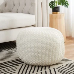 Cheer Collection 18" Round Cable Knit Pouf Ottoman -Decor Haven Shop GUEST f636133a e1f7 45d4 bb1c b28551d2cfc2