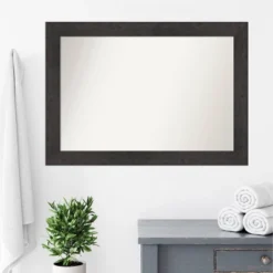 42" X 30" Non-Beveled Rustic Plank Espresso Bathroom Wall Mirror - Amanti Art -Decor Haven Shop GUEST f88ac536 7522 4f41 9ceb 599fa853fd46