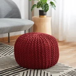 Cheer Collection 18" Round Cable Knit Pouf Ottoman -Decor Haven Shop GUEST fa03fcb6 a456 4474 aaff 04ae567e770a