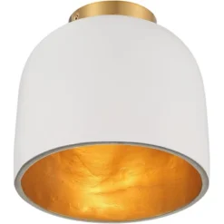 Possini Euro Design Merrick Modern Industrial Ceiling Light Flush Mount Fixture 9 1/4" Wide White Cement Gold For Bedroom Kitchen Living Room Hallway -Decor Haven Shop GUEST fbc4bc1b 4c28 4878 bb3e 12a42c5582f7