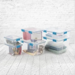 Sterilite 32 Quart Stackable Clear Plastic Storage Tote Container With Blue Gasket Latching Lid For Home And Office Organization, Clear -Decor Haven Shop GUEST fd209581 f073 4b9b 8ae9 b500bebb9423