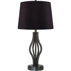 360 Lighting Heather Modern Industrial Table Lamps 25 3/4" High Set Of 2 Dark Iron With USB Charging Port Black Faux Silk Drum Shade For Bedroom Desk -Decor Haven Shop GUEST fd897293 983d 4176 ae20 94cefa4789d0