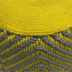 Elza Round Woven PET Polyester Pouf Gray/Yellow - WyndenHall -Decor Haven Shop GUEST fda18d28 cb5f 4b8a 9e7c 60cfc79ce334