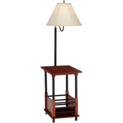 Regency Hill Marville Mission Rustic Farmhouse Floor Lamp With End Table 55" Tall Wood Open Crate Swing Arm Off White Empire Shade For Living Room -Decor Haven Shop GUEST febecbd0 9a11 4073 a6a3 4f389b345157